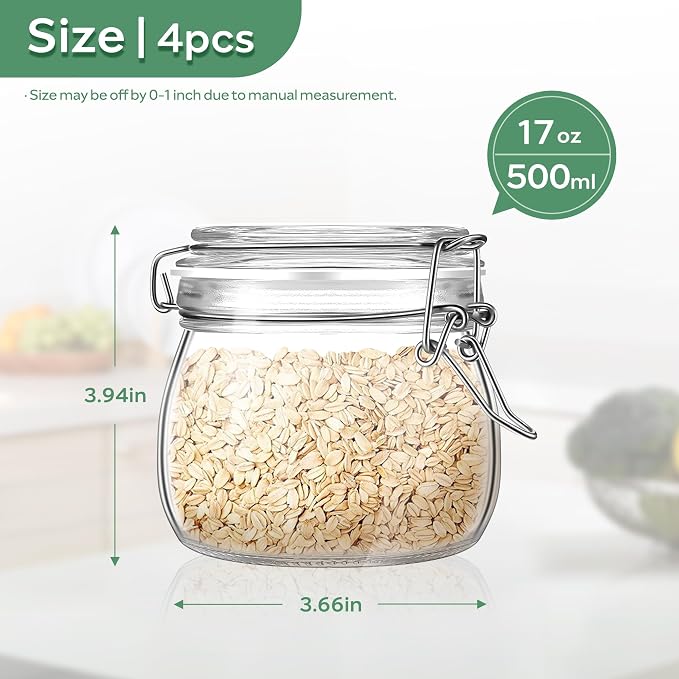 Glass Food Storage Jars with Airtight Lids 17 oz Round 4 Pack Kitchen Storage - Image 3