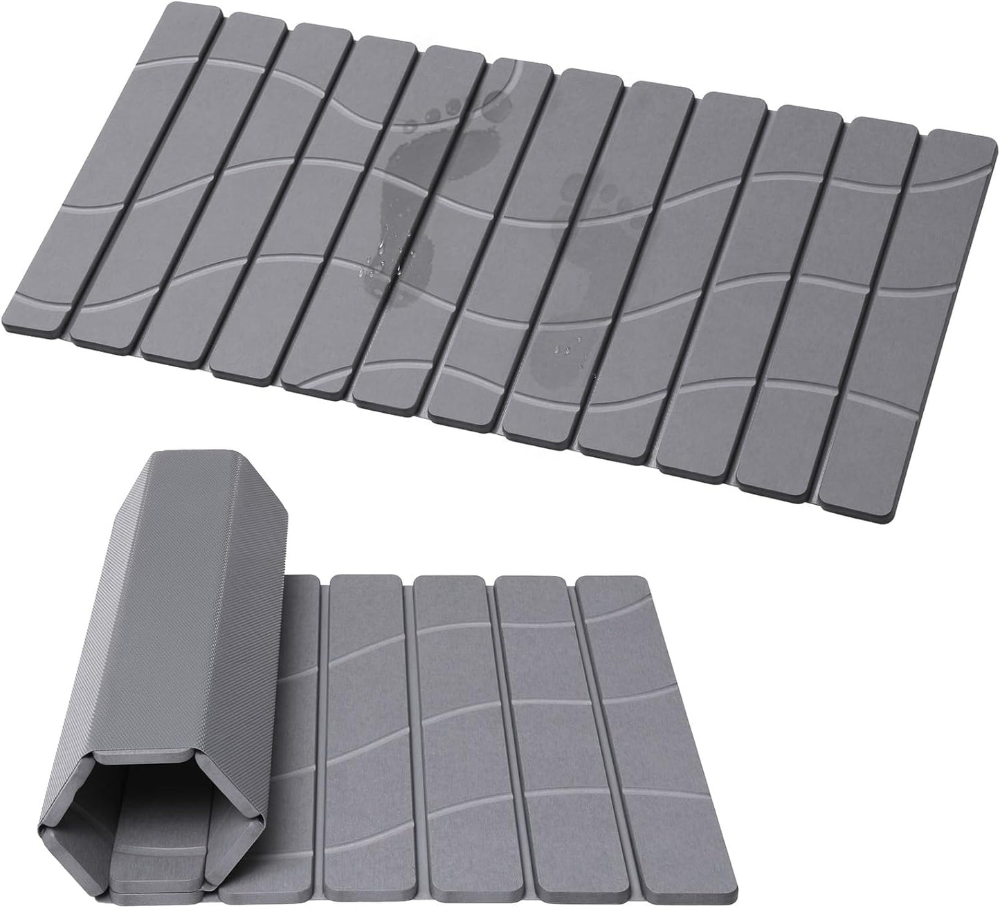 Foldable Stone Bath Mat, Non Slip Large Diatomaceous Shower Mat, Super Absorbent Quick Drying Stone Mat for Bathroom Kitchen Floor Counter Sink,Easy to Clean & Store (32" x 16" Dark Gray)