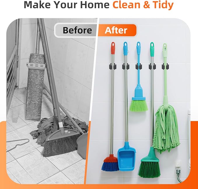 8 PCS Broom Holder Wall Mount, Upgraded Heavy Duty Mop and Broom Holder Wall - Image 4