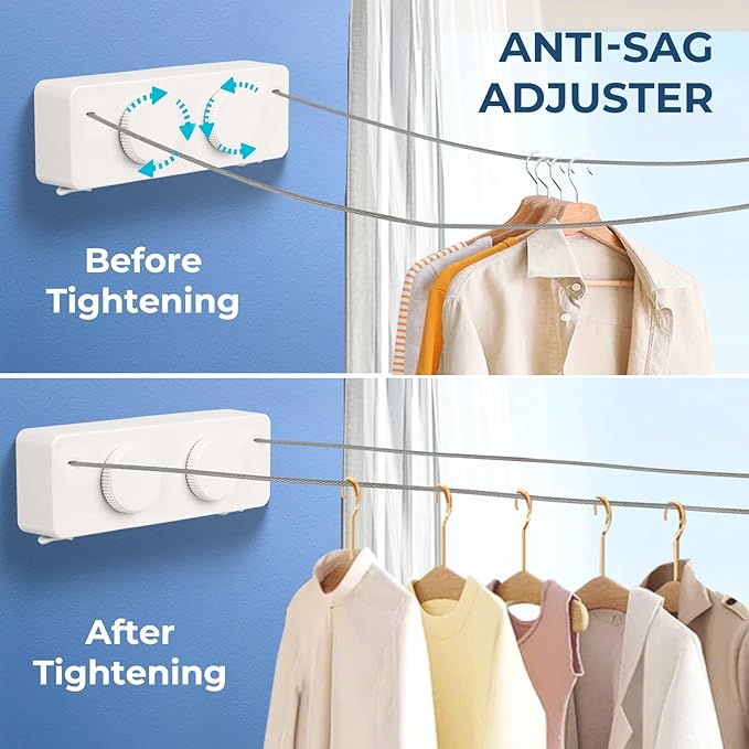Retractable Clothesline Indoor Outside Heavy-Duty, Upgrade 304 Double Stainless - Image 2