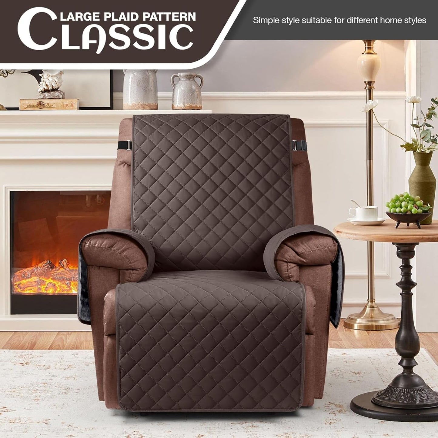 KinCam 100% Waterproof Recliner Chair Cover, Reclining Couch Covers for Pets, Dogs, Recliner Couch Slipcover Furniture Protector with Elastic Straps for Kids(23.6", Chocolate)