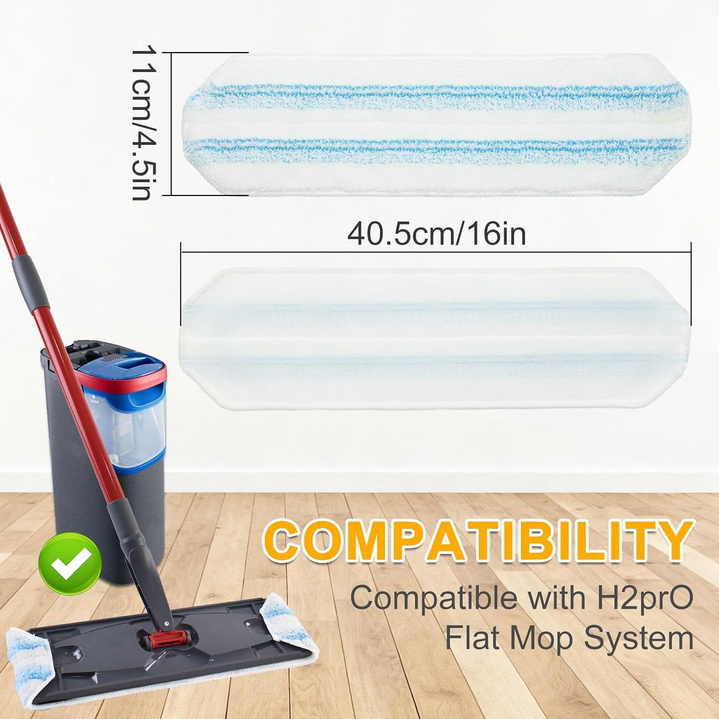 Mop Pads for OCedar H2prO Flat Mop System, 6 Pack Mop Heads Replacements for Ocedar H2prO Flat Mop, Microfiber Reusable Machine Washable Durable Long-Lasting Mop Refills Safe on Various Floors