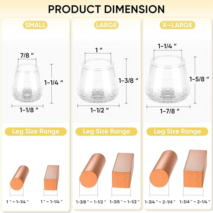 BALEINE 24 Pack Silicone Chair Leg Floor Protectors, Stool Leg Protectors Cap - Image 4
