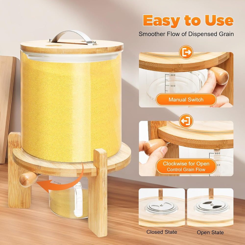 5L Glass Rice Dispenser, Large Airtight Food Storage Bin, Rice Storage Contai...