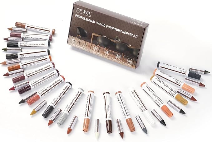 DEWEL Wood Furniture Markers & Filler Sticks Repair Kit, New Improved 18 Colors by DEWEL