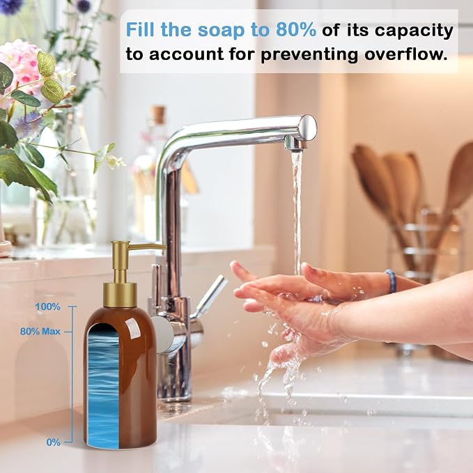 Natheeph 14OZ Ceramic Soap Dispenser Ceramic Soap Pump Dispenser Can Fill Liquid - Image 3