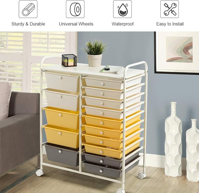 GOFLAME 15-Drawer Rolling Storage Cart, Utility Cart - Image 4