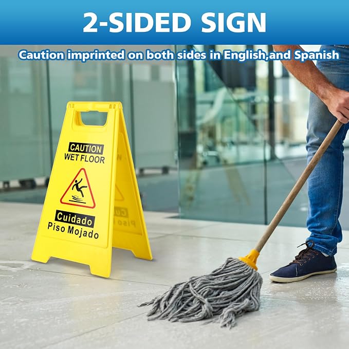 1-Pack Caution Wet Floor Sign, 17.5" Height, Bright Yellow Double-Sided Folding - Image 4