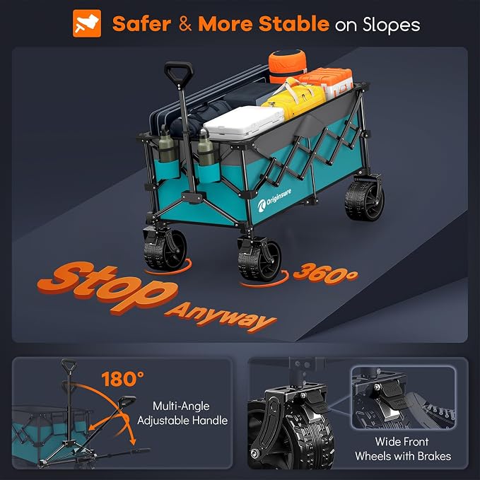 220L Collapsible Wagon Cart Foldable, 460lbs Load Capacity Heavy Duty Folding - Image 8
