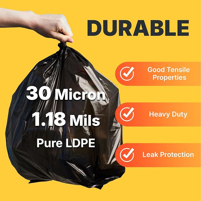 33 Gallon Trash Bags, 30 Micron Heavy Duty Pure LDPE Garbage Can Liners - Image 4