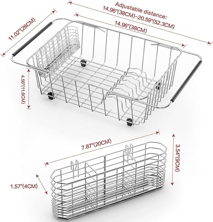 Large Sink Dish Drying Rack, Expandable 304 Stainless Steel Metal Dish Drainer - Image 2