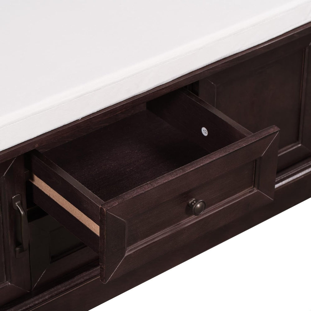 GDFStudio Rustic Storage Bench with 4 Doors 2 Draws Adjustable Shelves Remova...