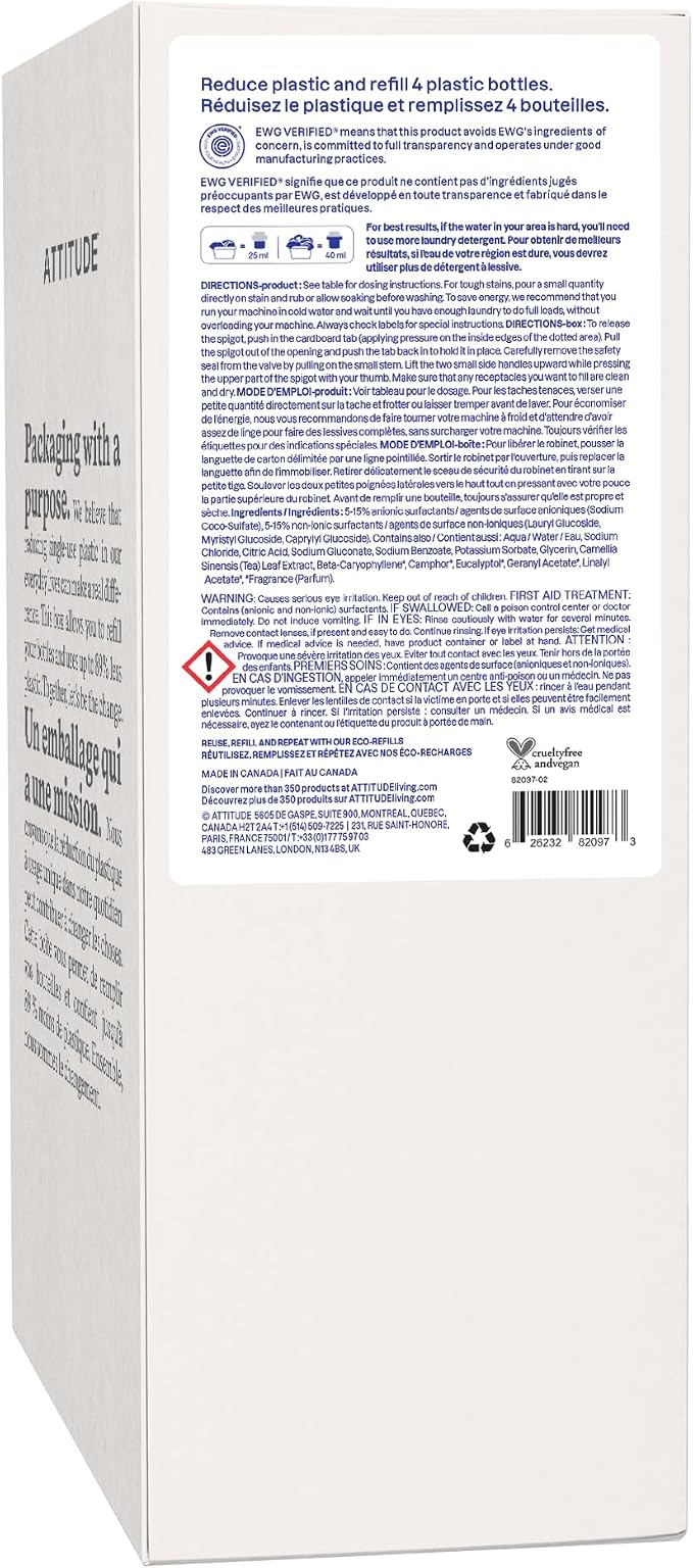 ATTITUDE Liquid Laundry Detergent Refill, EWG Verified, HE Compatible, - Image 8