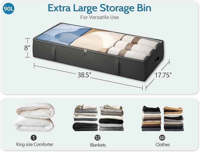 2-Pack Under Bed Storage Containers, 8 Inches Tall Underbed Clothes Storage - Image 3