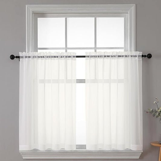 Chyhomenyc Sheer Curtains Tiers 2 Pieces Set, Light Filtering Small Curtains 24 by Chyhomenyc