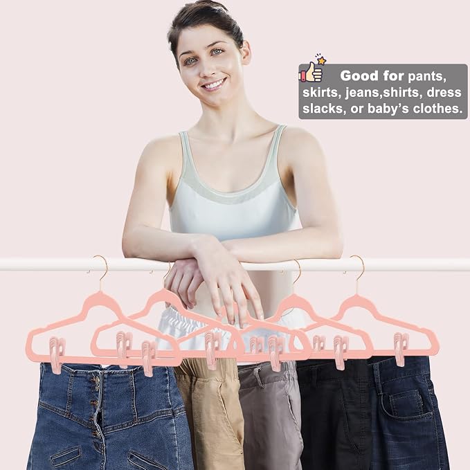Light Pink Velvet Hangers, Non-Slip Strong Hanger Clips - Image 5