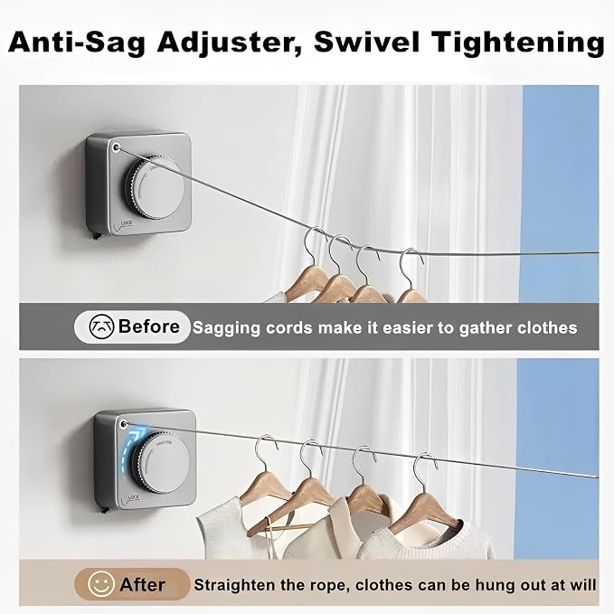 13.8ft Retractable Clothesline, Non-sag Clothesline, Indoor & Outdoor Heavy - Image 4