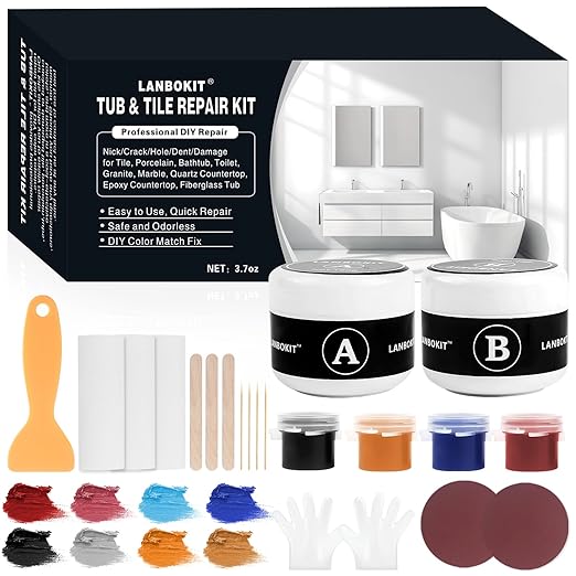 Tile & Fiberglass Tub Repair Kit, Porcelain Sink Repair Kit, Countertop Repair by LANBOKIT