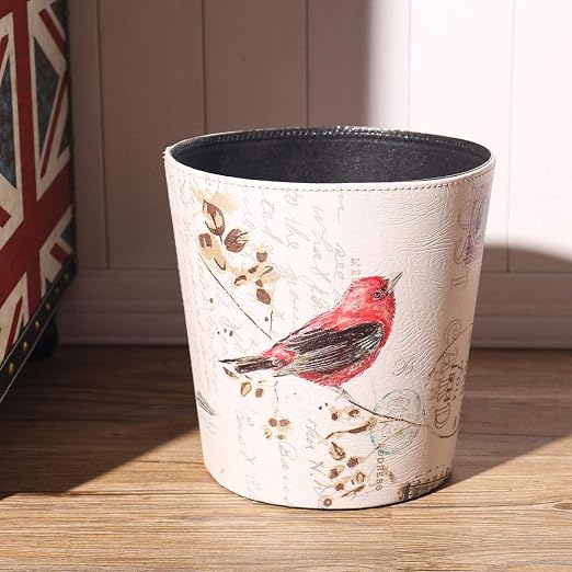 PU Leather Small Trash Can Wastebasket, Round Garbage Container Basket - Image 3