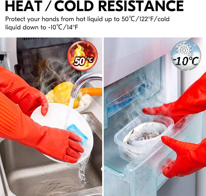 Vgo... 1-Pair Dishwashing Gloves, Reusable Household Gloves, Long Sleeve - Image 5