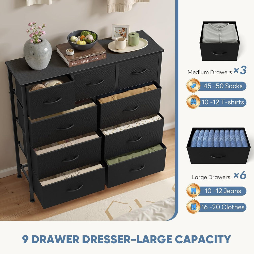 DUMOS 9 Drawer Dresser for Bedroom, Chest of Drawers