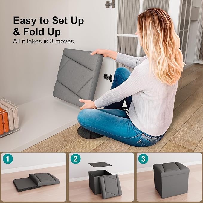 Folding Storage Ottoman Bench, 15 Inches End of Bed Bench, Folding Ottoman - Image 6