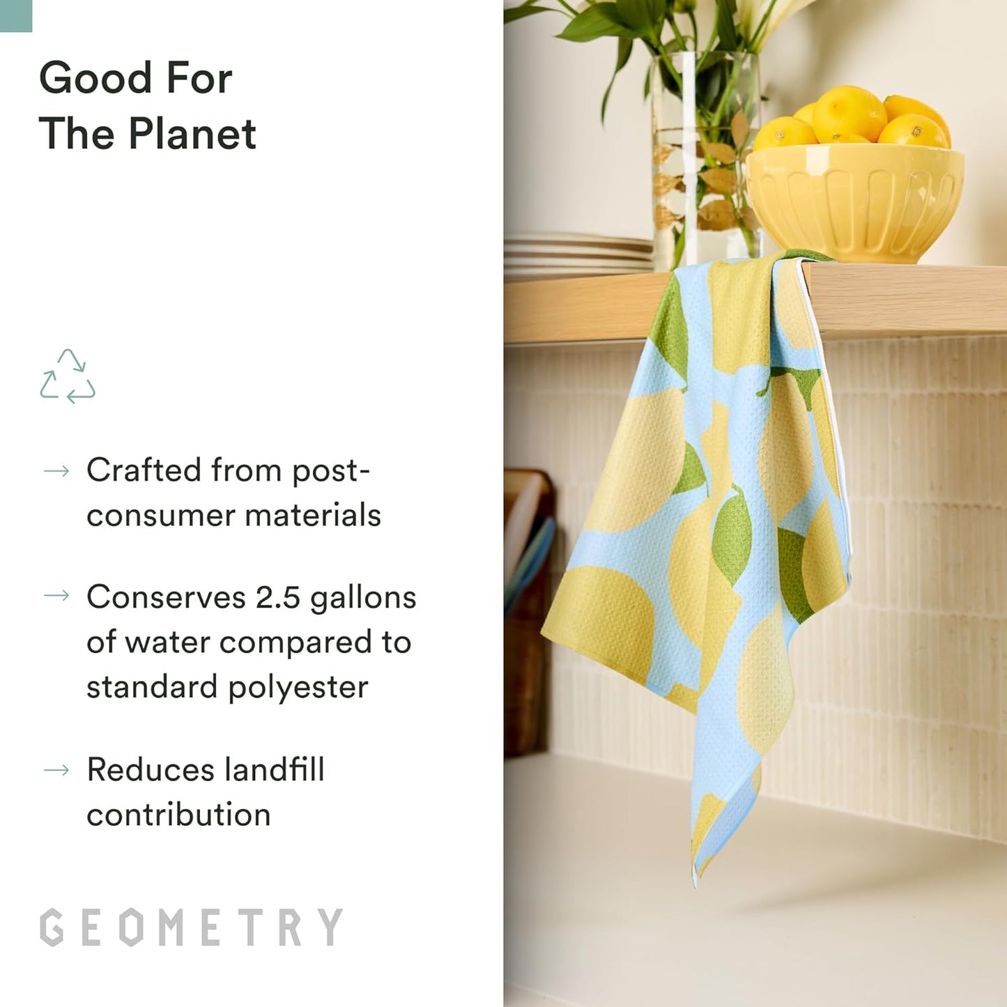 GEOMETRY Tea Towels – Spring & Summer Collection – Quick-Dry, Ultra-Absorbent, Reusable Microfiber Kitchen Towels for Drying & Cleaning - Main Squeeze - 2 Pack