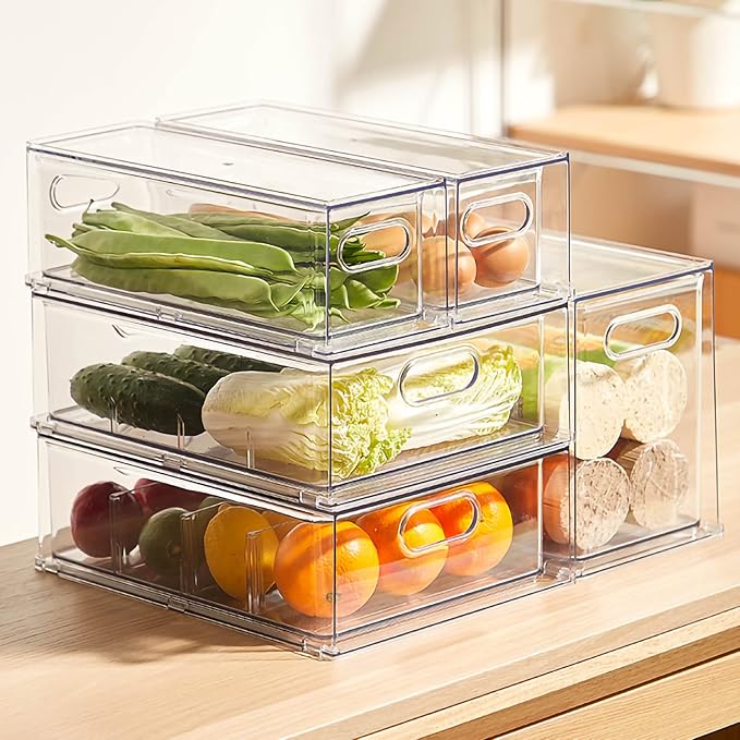 MineSign 4 pack Stackable Refrigerator Organizer Bins Pull-Out Drawers - Image 2