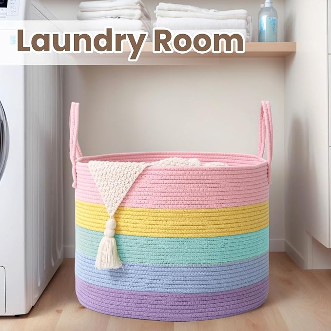 Woven Blanket Basket, 65L Large Rope Storage Bin - Image 7