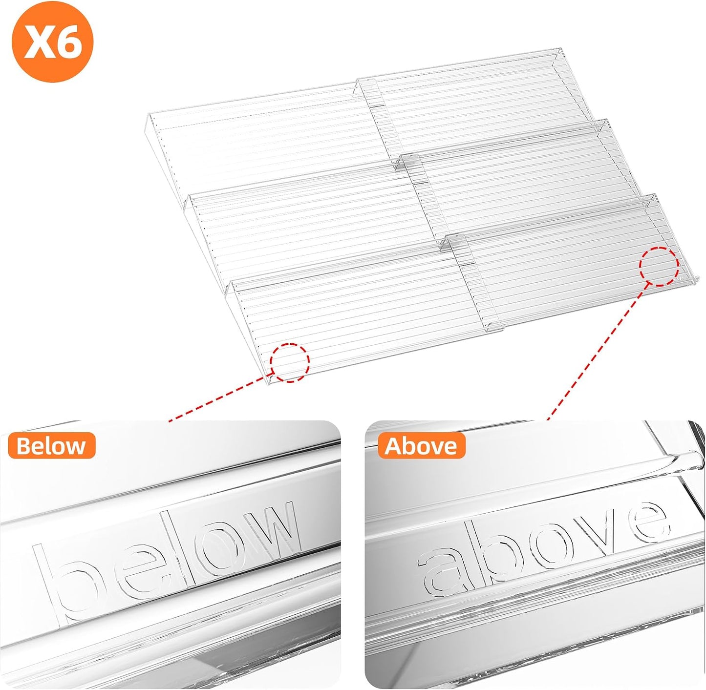 MUDEELA Clear Spice Drawer Organizer, 3 Tier- 2 Set (6 Packs) | Expandable From 11" to 22", (Jars not included), Kitchen Seasoning Organizers and Storage for Drawer
