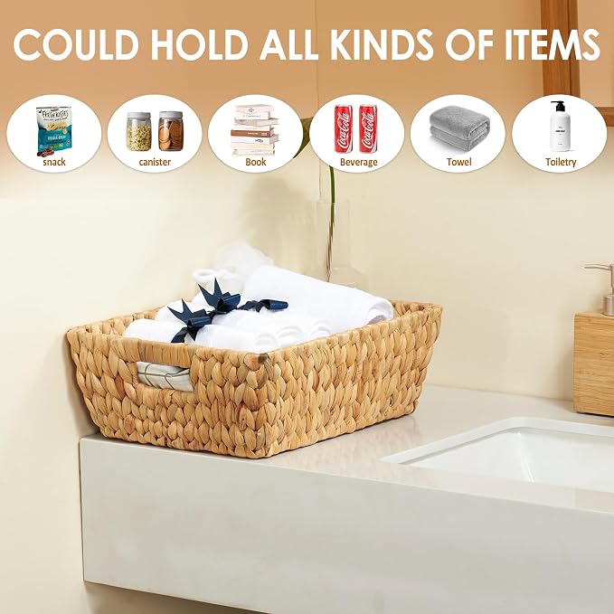 Water Hyacinth Wicker Baskets 2 Pack, Large Storage Basket - Image 9
