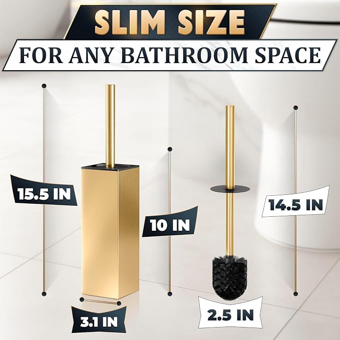 Stainless Steel Toilet Brush and Holder Set Gold & Square Design - Image 2