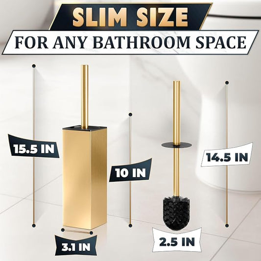 Stainless Steel Toilet Brush and Holder Set Gold & Square Design - Image 2