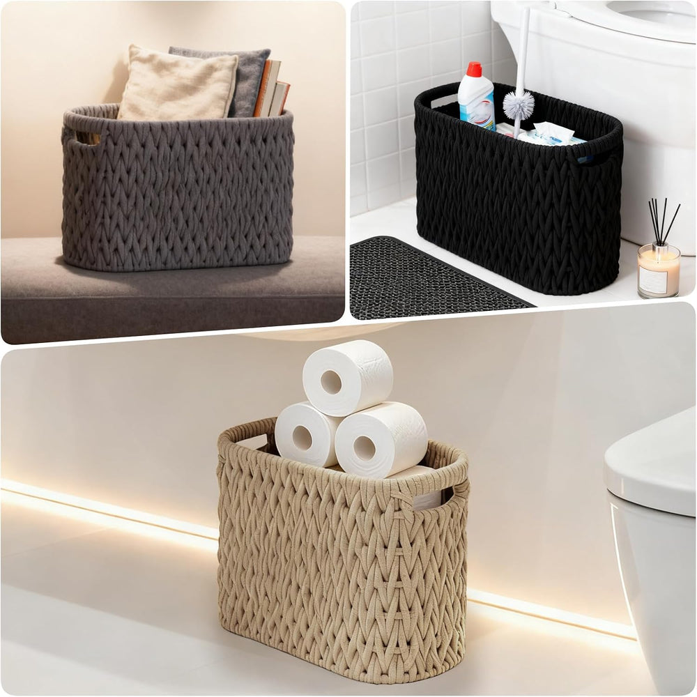 Boho Toilet Paper Storage Baskets, Cotton Rope Woven Bathroom Basket Set of 2...