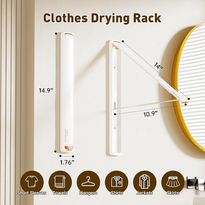 Clothes Drying Rack, Laundry Room Wall Mounted Retractable Clothes Hanger - Image 6