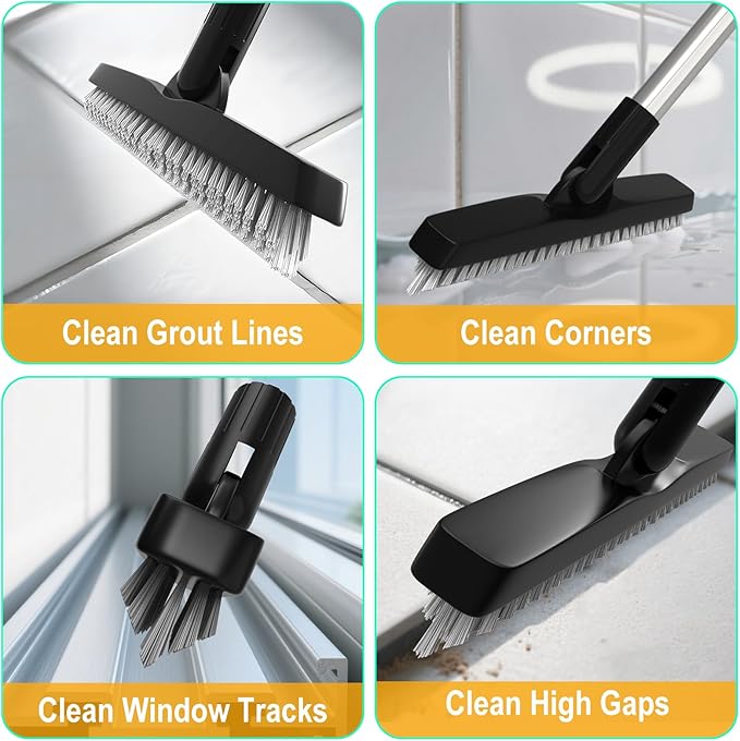 ITTAHO 2 Pack Grout Brush with Long Handle, Swivel Cleaning Grout Line Scrubber - Image 7