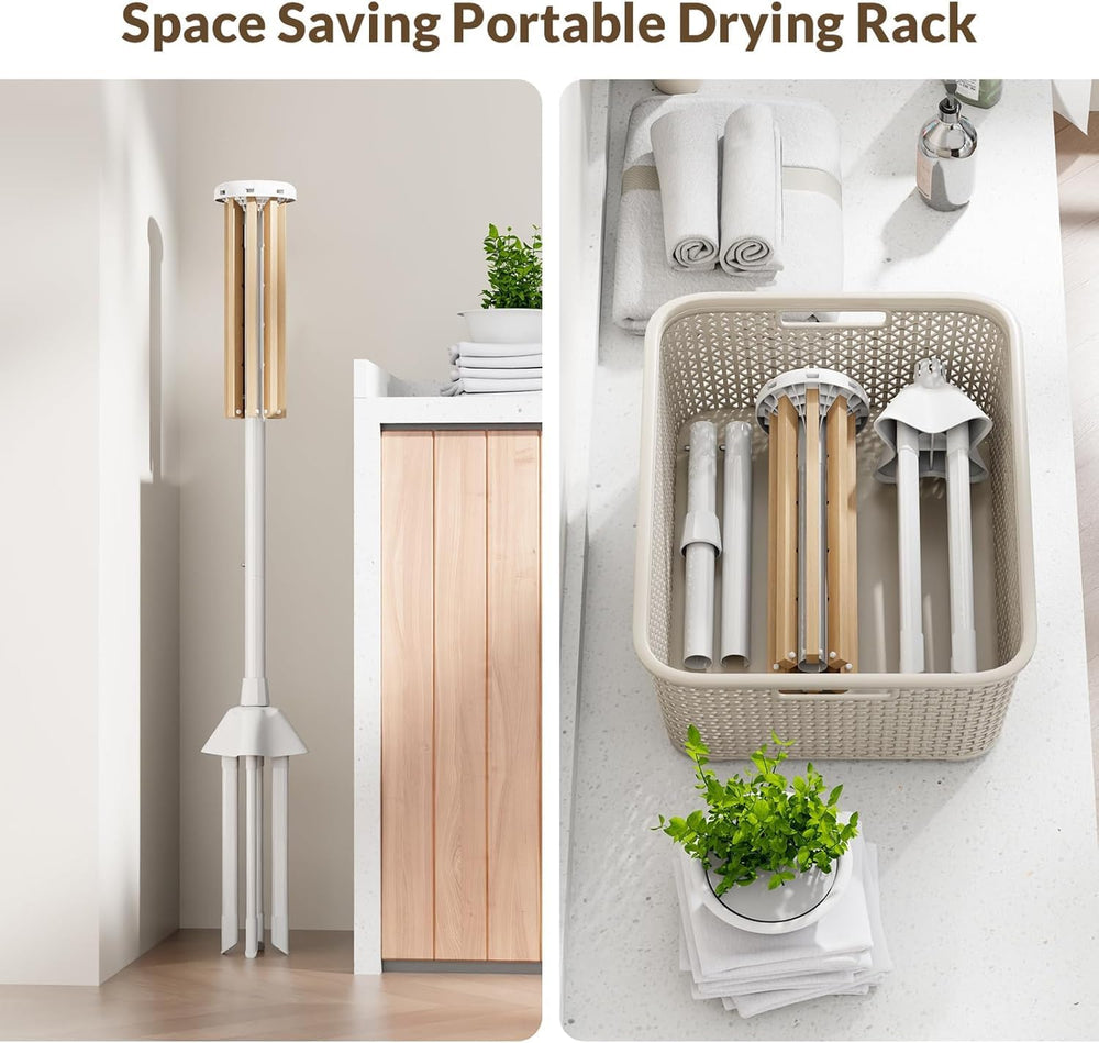 Wood Clothes Drying Rack, Foldable Collapsible Laundry Rack with 8 Adjustable...