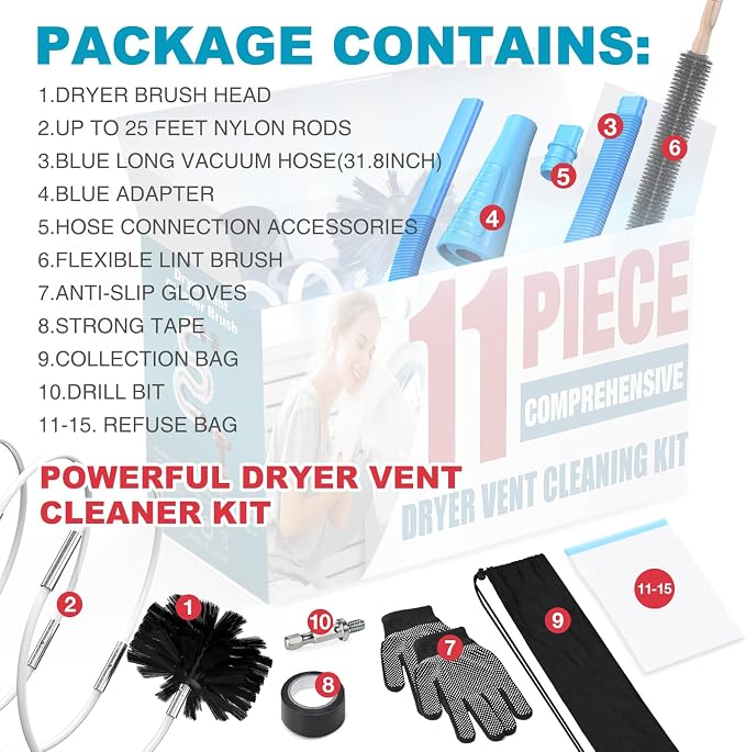 Sealegend 15-Piece 25-Feet Dryer Vent Cleaner Kit, Dryer Cleaning Tools - Image 6