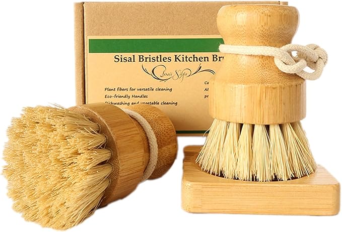 Bamboo Palm Dish Brush Set, Natural Bristle Dish Brush by Unknown
