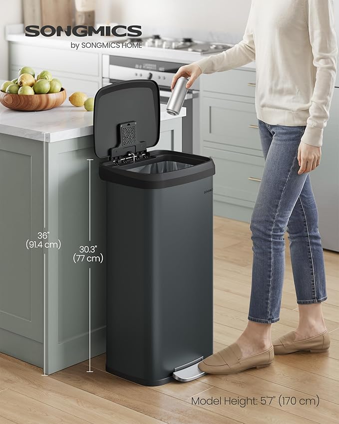 SONGMICS Kitchen Trash Can, 18-Gallon Stainless Steel Garbage Can, - Image 2