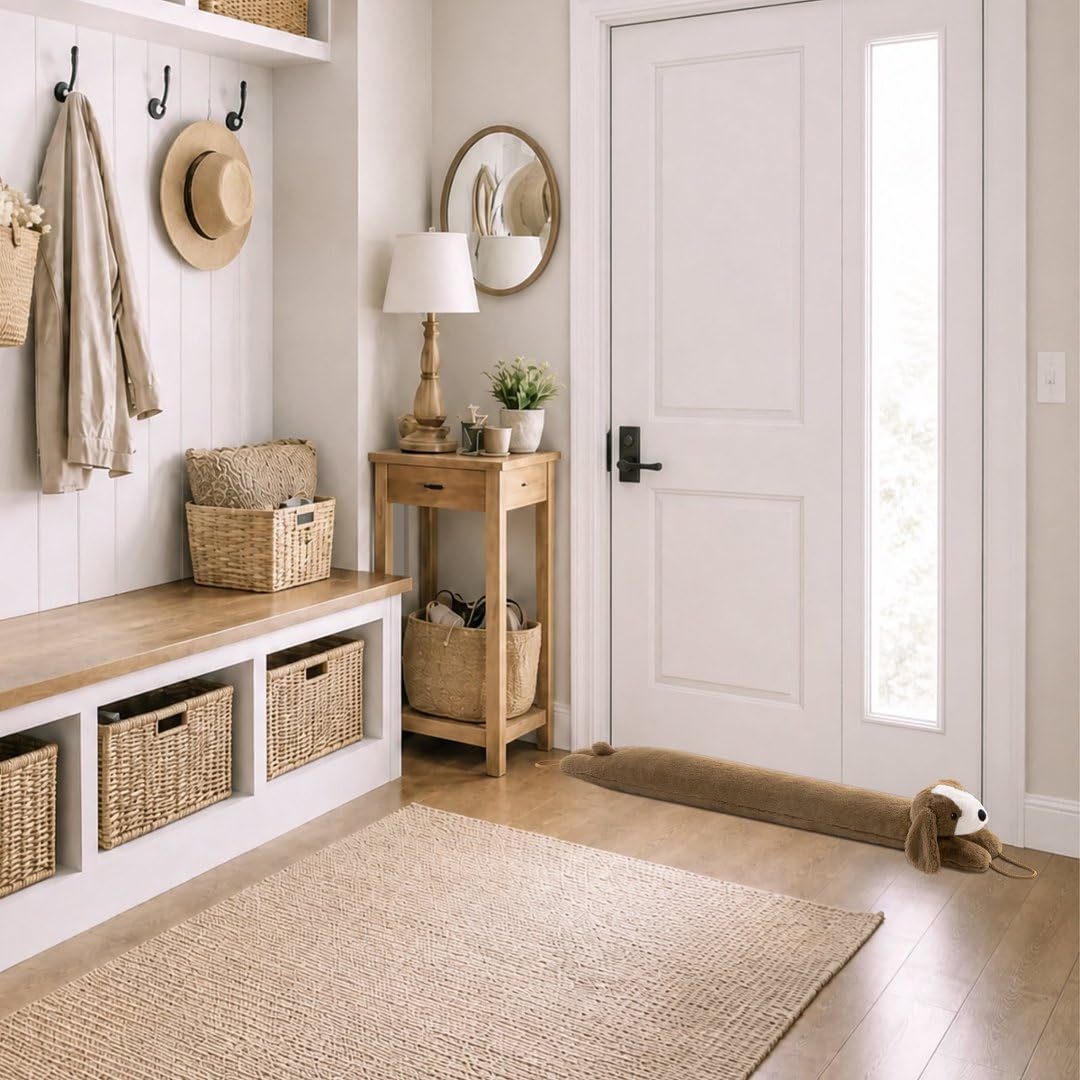 Door Draft Stopper Blocks Hot and Cold Air, 38", Coffee Dog | Blocks Wind and Noise, Weighted Sand and Cotton Filling, Convenient Hanging Loop for Storage, Adorable Animal Design