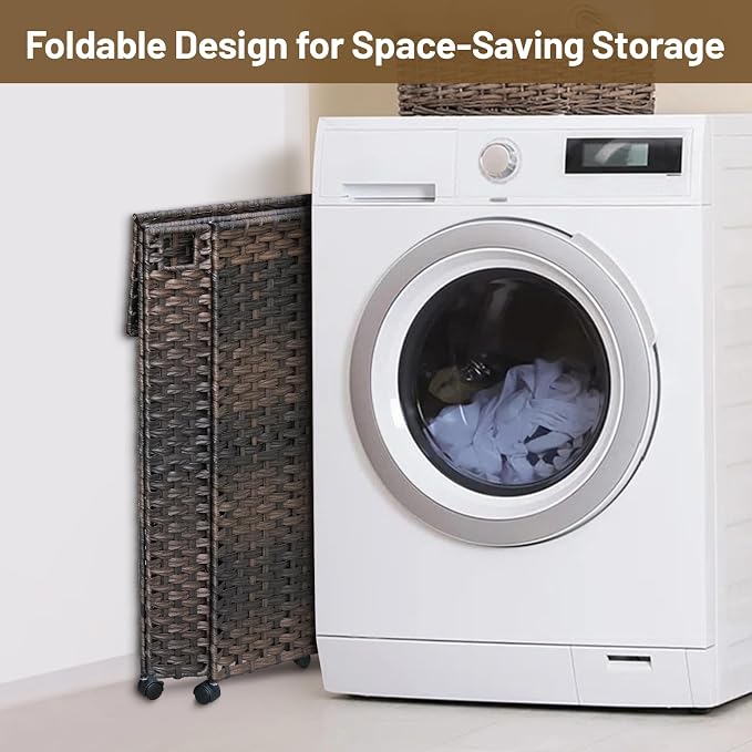 70L Slim Laundry Hamper with Lid & Wheels, 2-Park Rolling Laundry Basket with 4 - Image 8