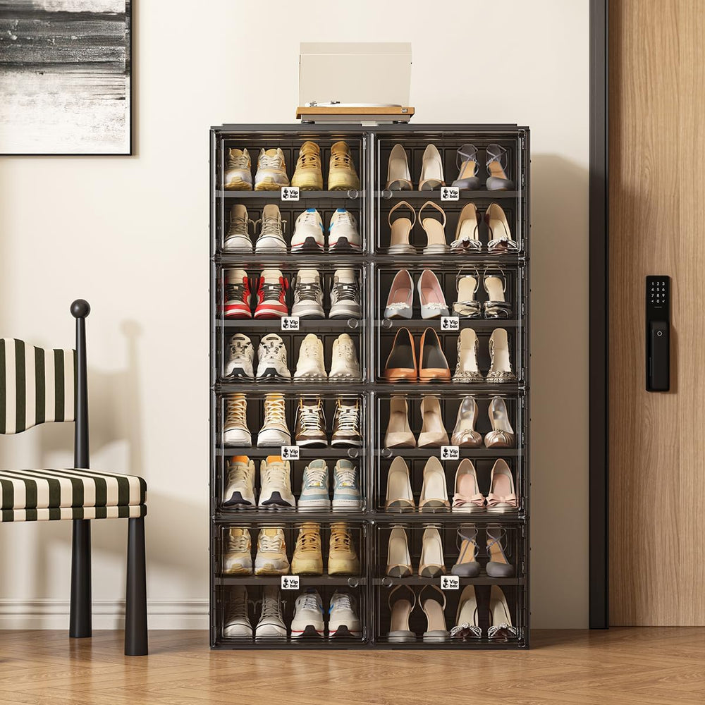 Vipbox Black Shoe Rack Organizer Cabinet for Closet Entryway,Clear Shoe Stora...