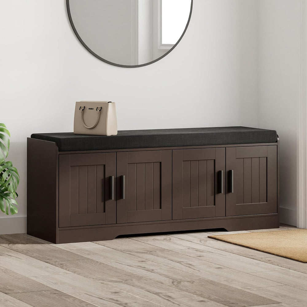 Homleke Shoe Storage Bench, 4 Doors & Thickened Padded Seat Cushion
