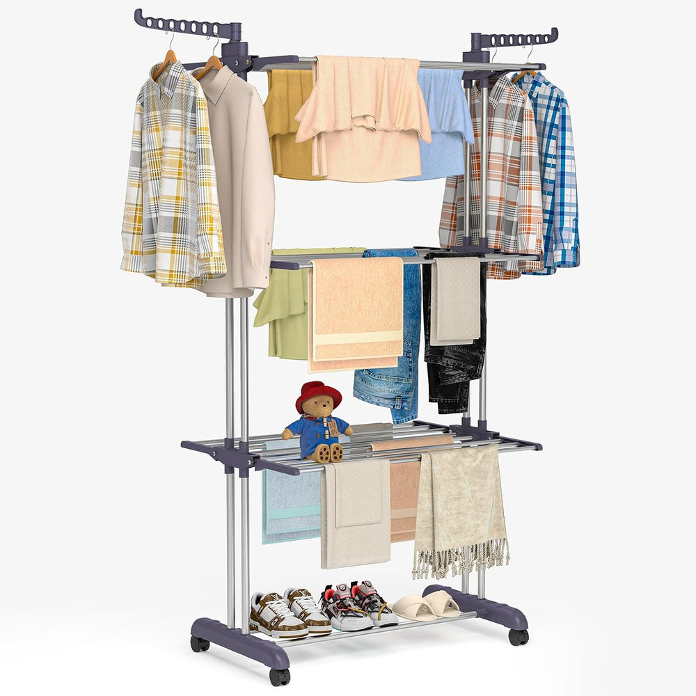 Bigzzia Clothes Drying Rack Folding with Wheels Drying Rack Clothing Clothes ...