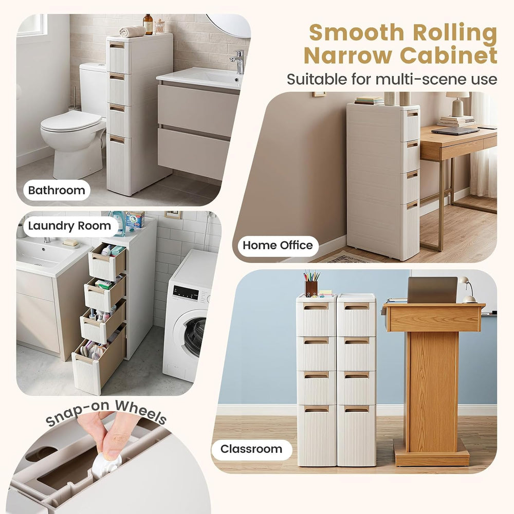 Byroce 4-Tier Narrow Storage Cabinet with Wheels, Slim Rolling Plastic Drawer...