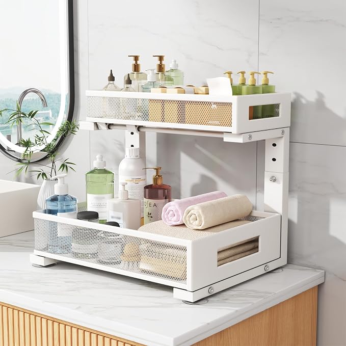 2-Pack Under Sink Storage Organizer, Large 2-Tier Elegant Mesh Pull Out Shelf - Image 9