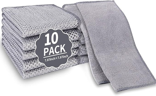 2 in 1 Stainless Steel Scrubber & Microfiber Cleaning Cloth, 10 Pack Towel & by PIPUHA