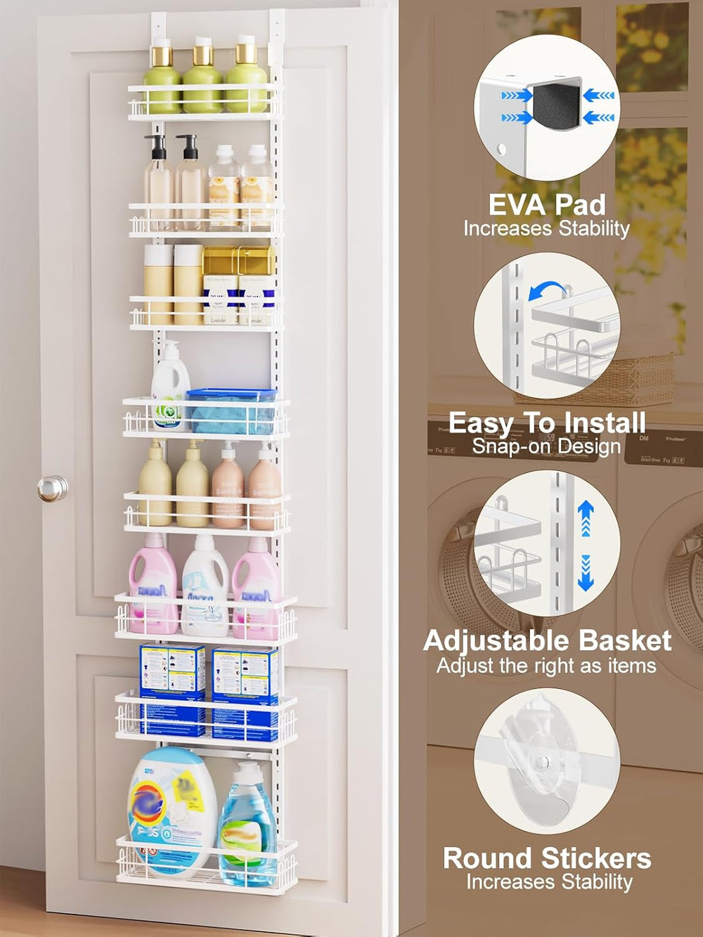 Delamu 9-Tier Over the Door Pantry Organizer, Adjustable Pantry Door Organize...