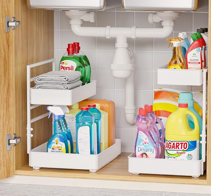 EVERIE Height Adjustable 2 Tier Metal Pull Out Slide Shelf Organizer by EVERIE